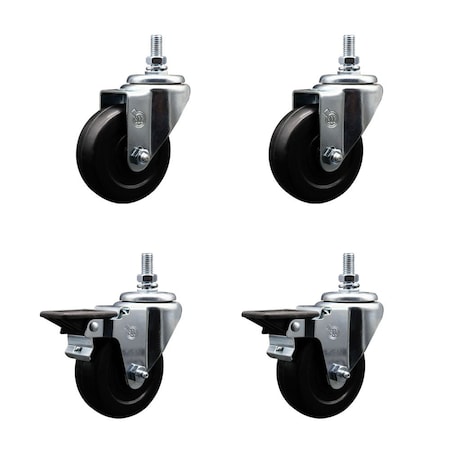 Service Caster 35 Inch Soft Rubber 10 MM Threaded Stem Caster Set 2 Brakes SCC SCC-TS20S3514-SRS-M1015-2-PLB-2